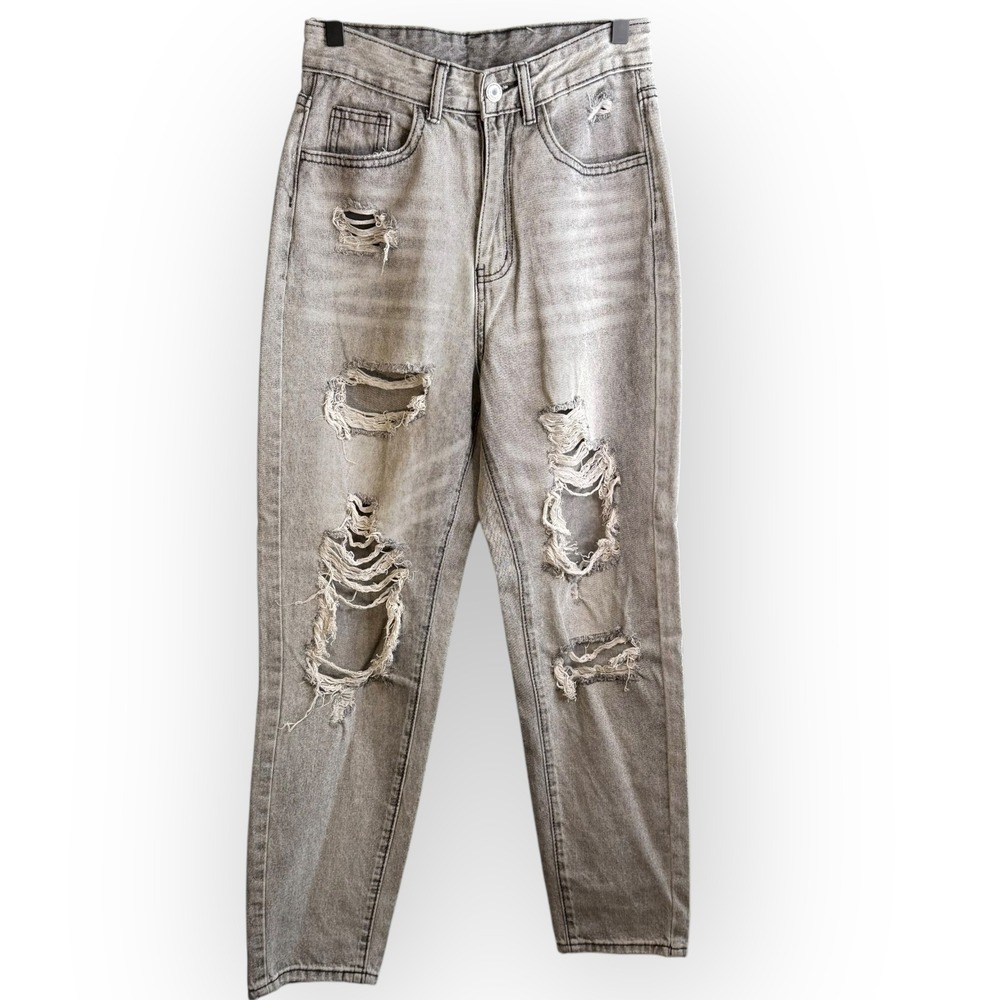 SHEIN Grey High Rise Distressed Jeans Size XS‎